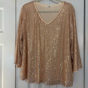 Elegant Sequin V-Neck Blouse - Champagne